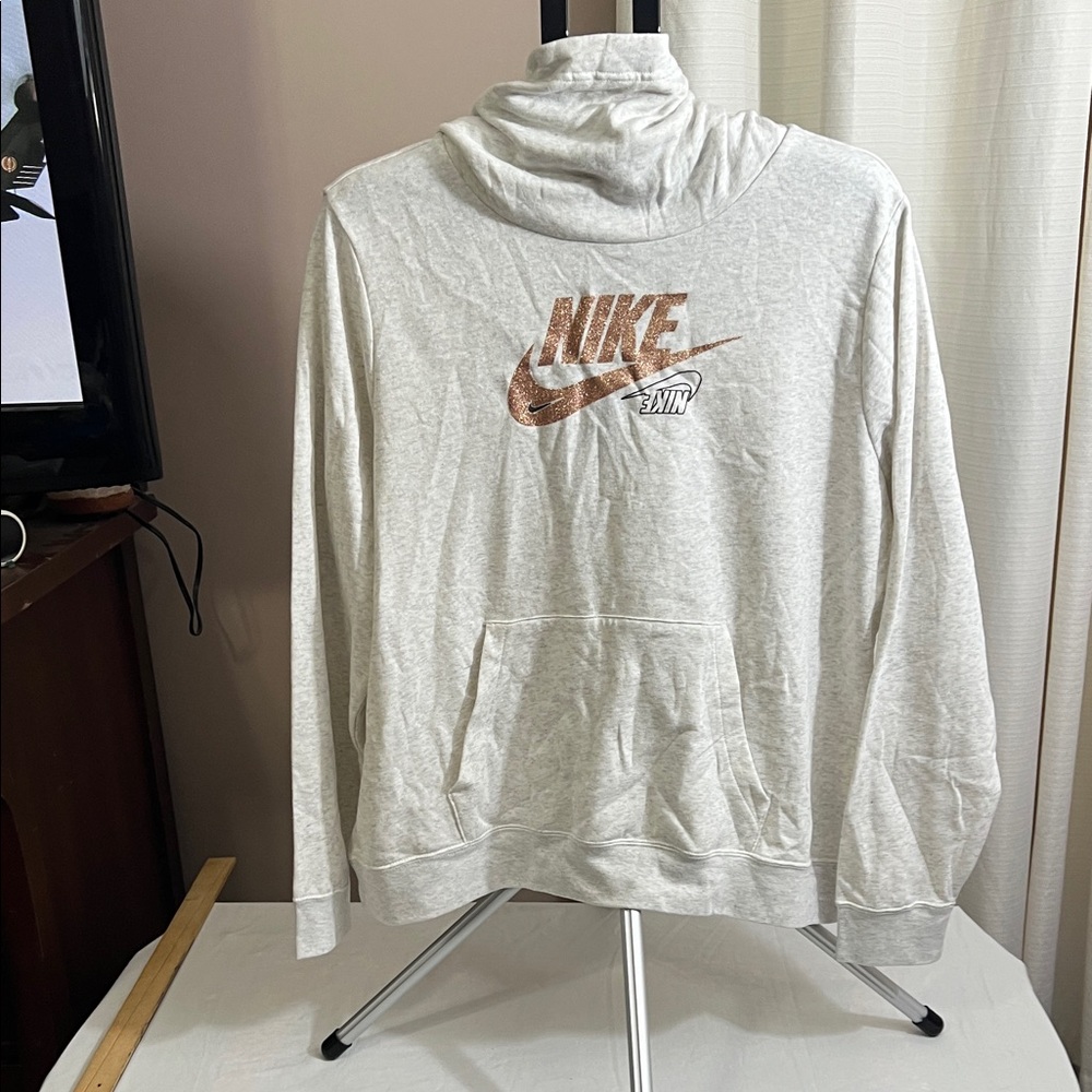 Nike Heather Gray Hoodie with Metallic Logo